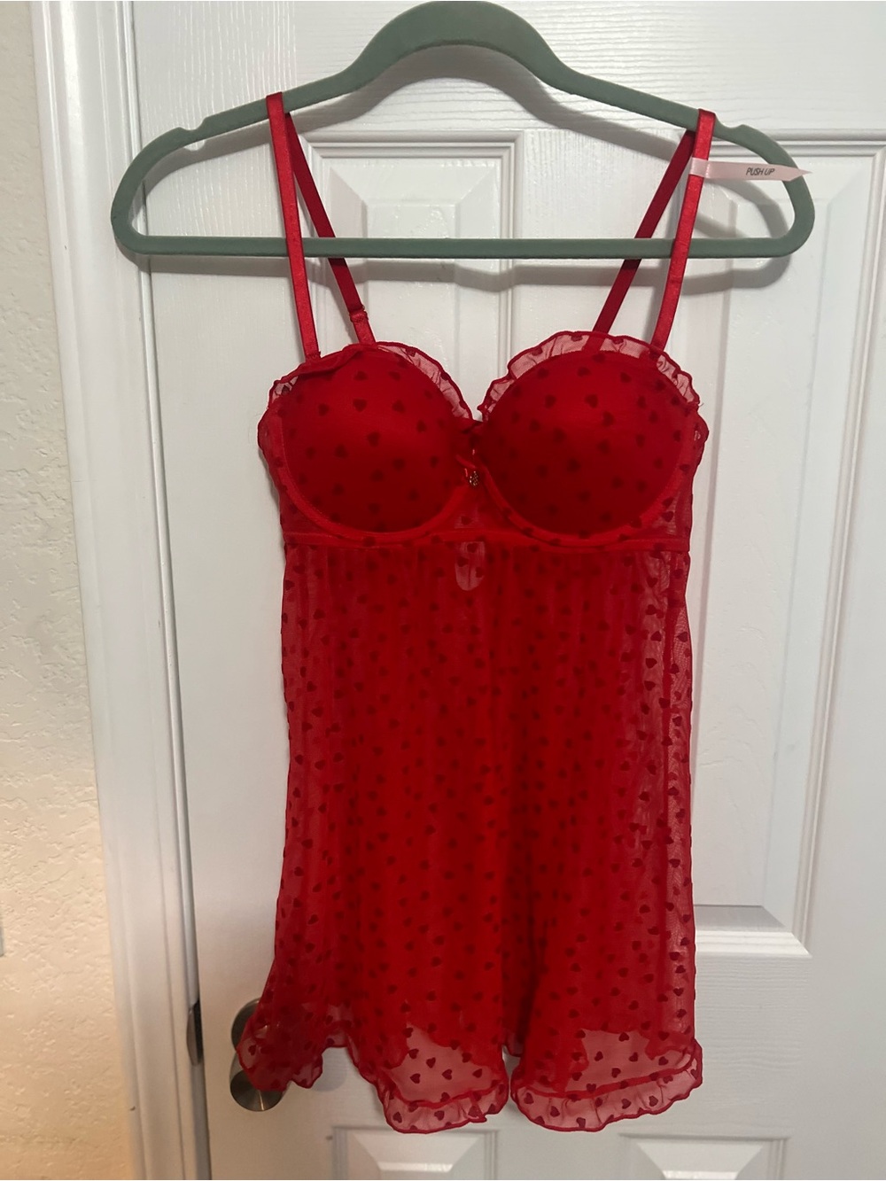 NWT Daisy Fuentes Red Sheer Heart-Print Babydoll Chemise